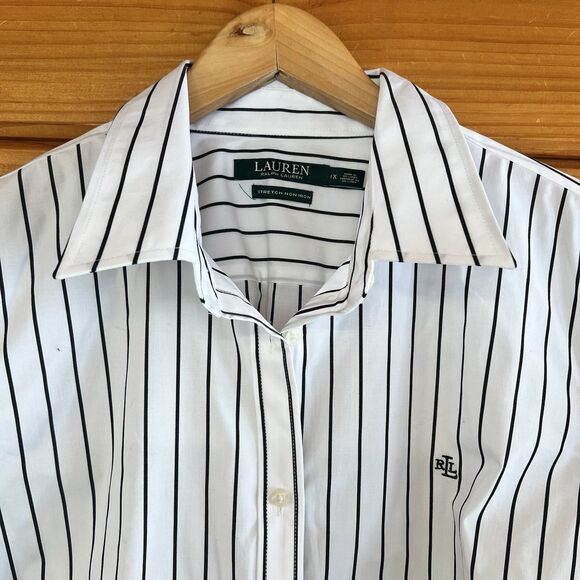 Lauren Ralph Lauren Non Iron Women's 1X Striped Button-Up Shirt 3/4 Sleeves - Picture 2 of 3